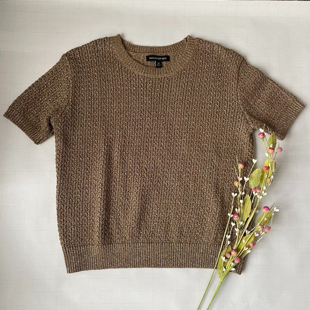 Banana Republic Metallic Gold Short Sleeve Cropped Sweater Size XS